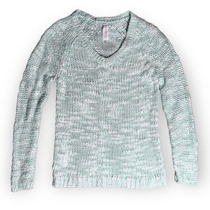 Aeropostale Mint Green & White Marled Yarn Chunky Knit V-Neck Sweater Size M
